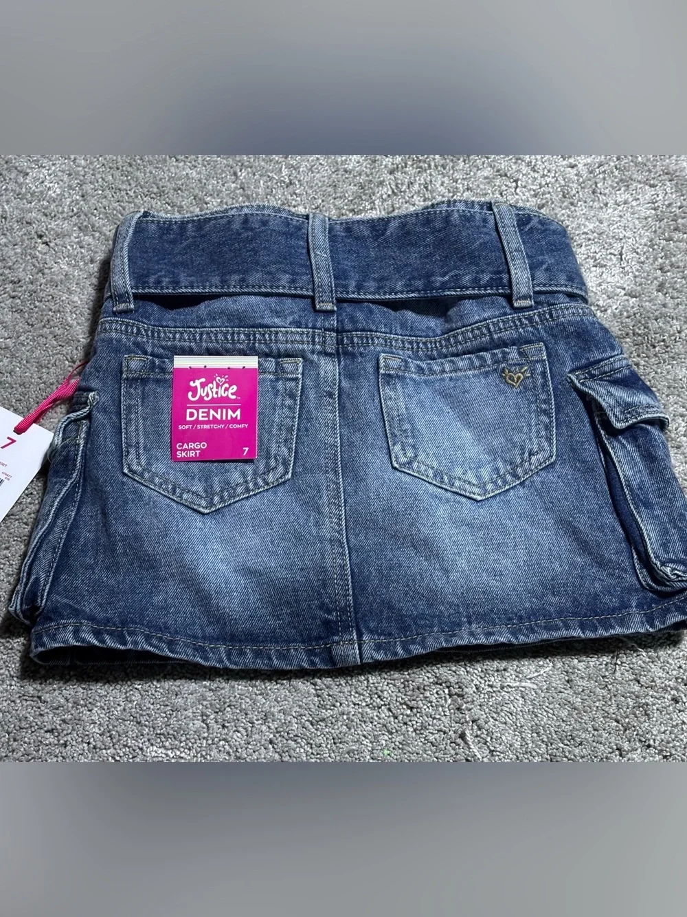Justice Blue Denim Cargo Skirt with Pink Tag